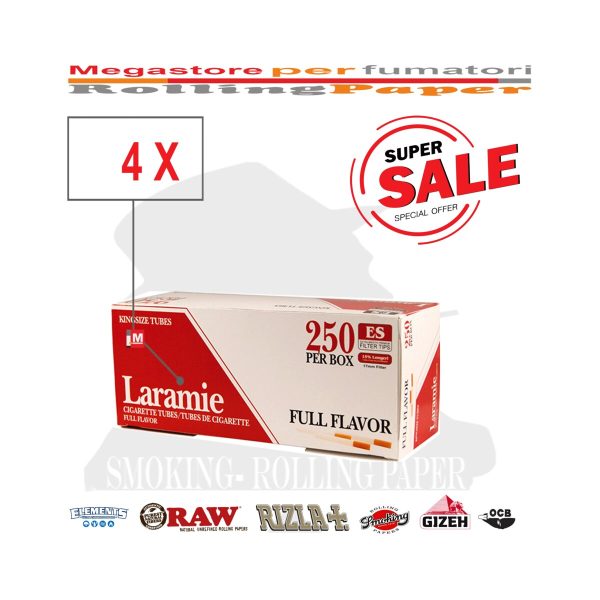 Laramie Full Flavor Red King Size 8 mm Cigarette Tubes – 4 Boxes of 250 Tubes