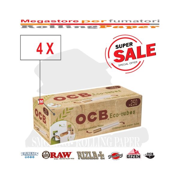 Tubes à cigarettes OCB Eco King Size 8 mm avec filtre – 4 boîtes de 250 tubes