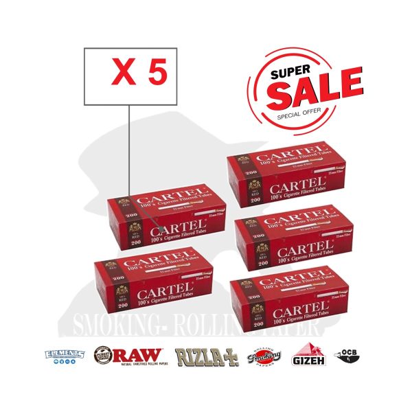 Tubes à cigarettes Cartel 100's Red Regular 25 mm – lot de 200 tubes