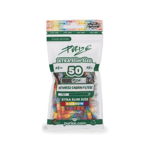 Purize Rainbow Extra Slim 6 mm Activated Charcoal Filters – 50 Filters