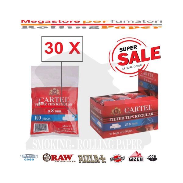 Φιλτράκια Cartel Regular 8 × 15 mm – 30 σακουλάκια των 100 φίλτρων