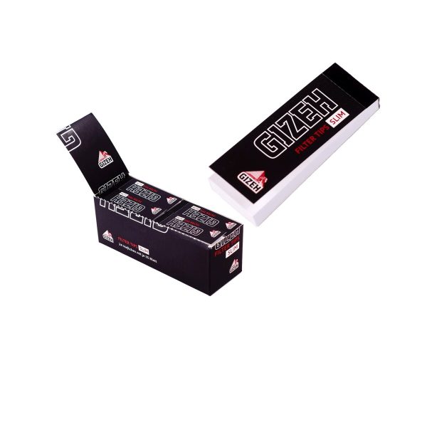 Filtres en carton Gizeh Black Slim perforés 26 × 60 mm – carnets de 35 tips