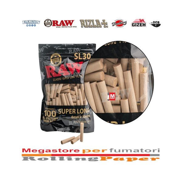 RAW Black Super Long XL SL30 Slim 6 mm Filters – 10 Bags of 100 Filters