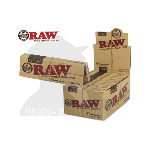RAW Classic Connoisseur Medium 1¼ Rolling Papers with Tips – Pack of 24 Booklets