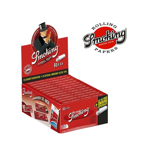 Papier à rouler Smoking Red King Size Slim avec filtres – lot de 24 carnets