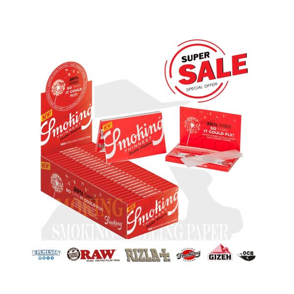 Papier à rouler Smoking Thinnest Double Regular 69 × 37 mm – 25 carnets de 120 feuilles