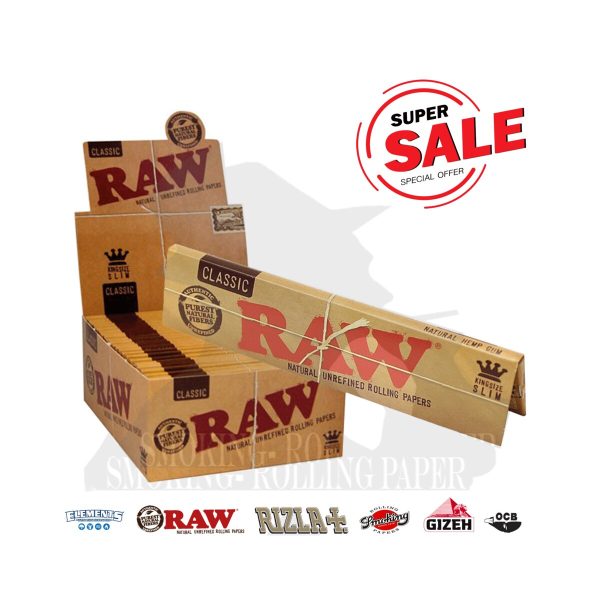 Papier à rouler RAW Classic King Size Slim – lot de 50 carnets