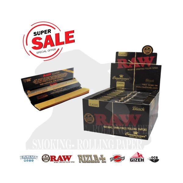 Χαρτάκια στριφτού RAW Black Connoisseur King Size Slim με φίλτρα – συσκευασία με 24 πακετάκια