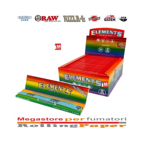 Χαρτάκια στριφτού Elements Rainbow King Size Slim – συσκευασία με 50 πακετάκια