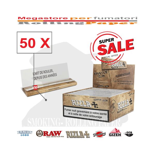 Χαρτάκια στριφτού Rizla Authentique King Size – συσκευασία με 50 πακετάκια